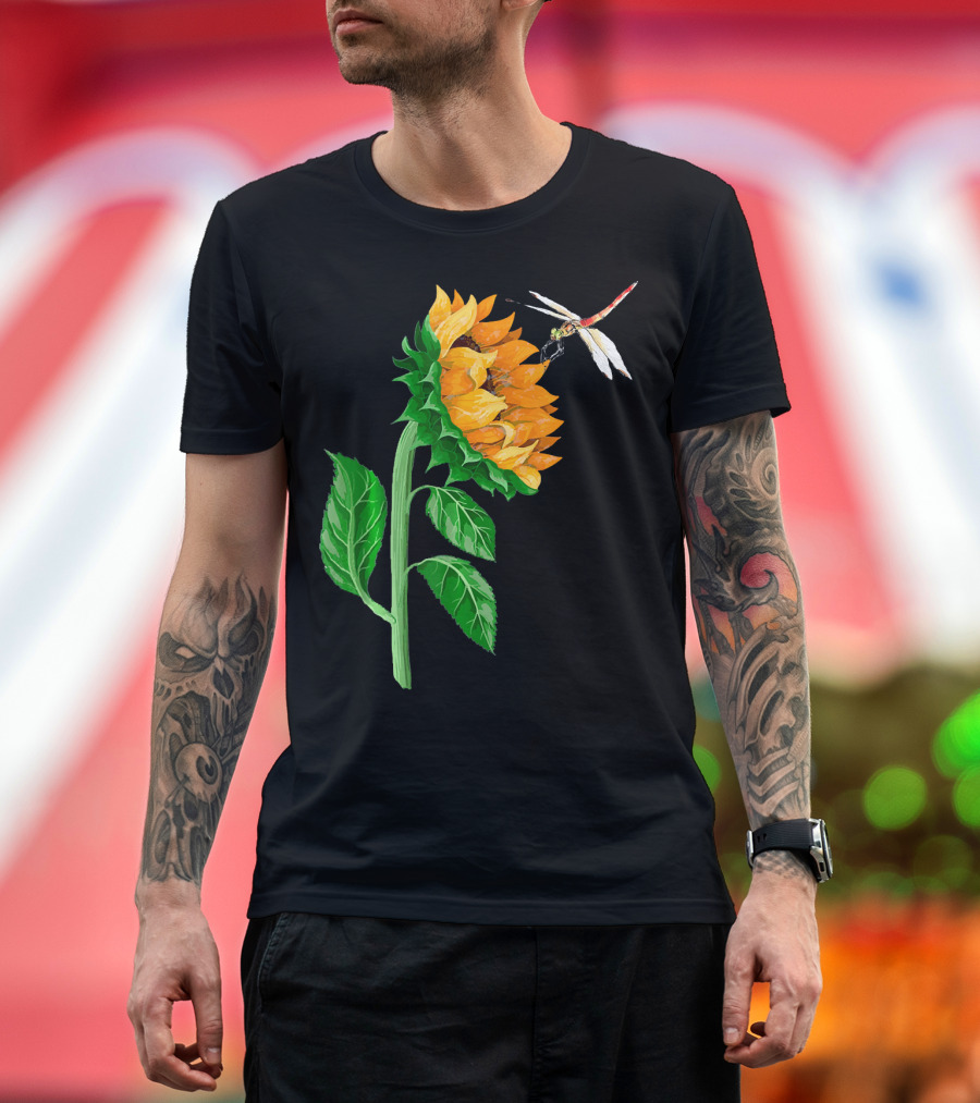 Sunflower Dragonfly Hippie Dragonfly Nature Blossom T-Shirt