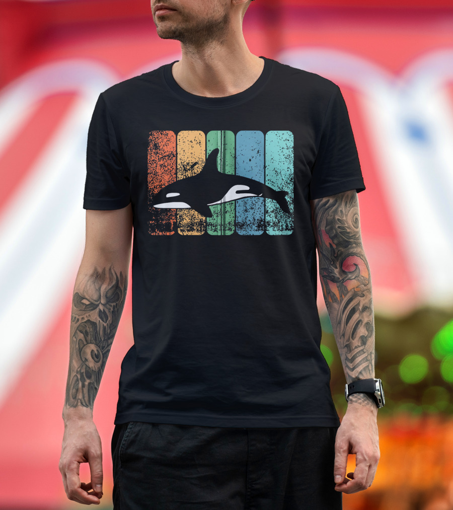Orca Whale Vintage Stripes Killer Whale T-Shirt