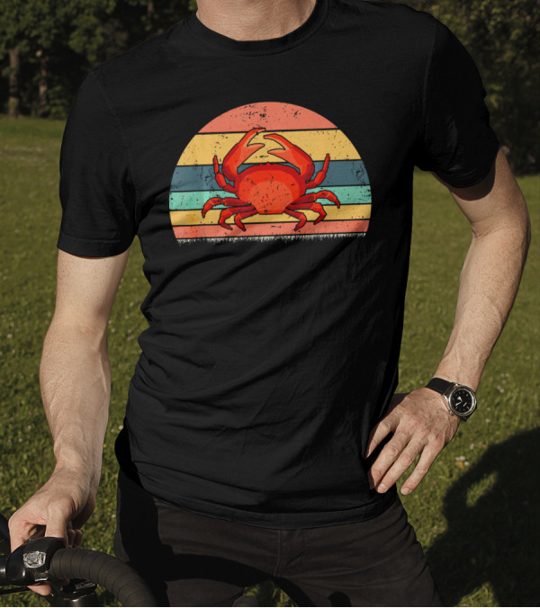 Retro Vintage Crab Animal Lover Zookeeper Sunset Stripes T-Shirt