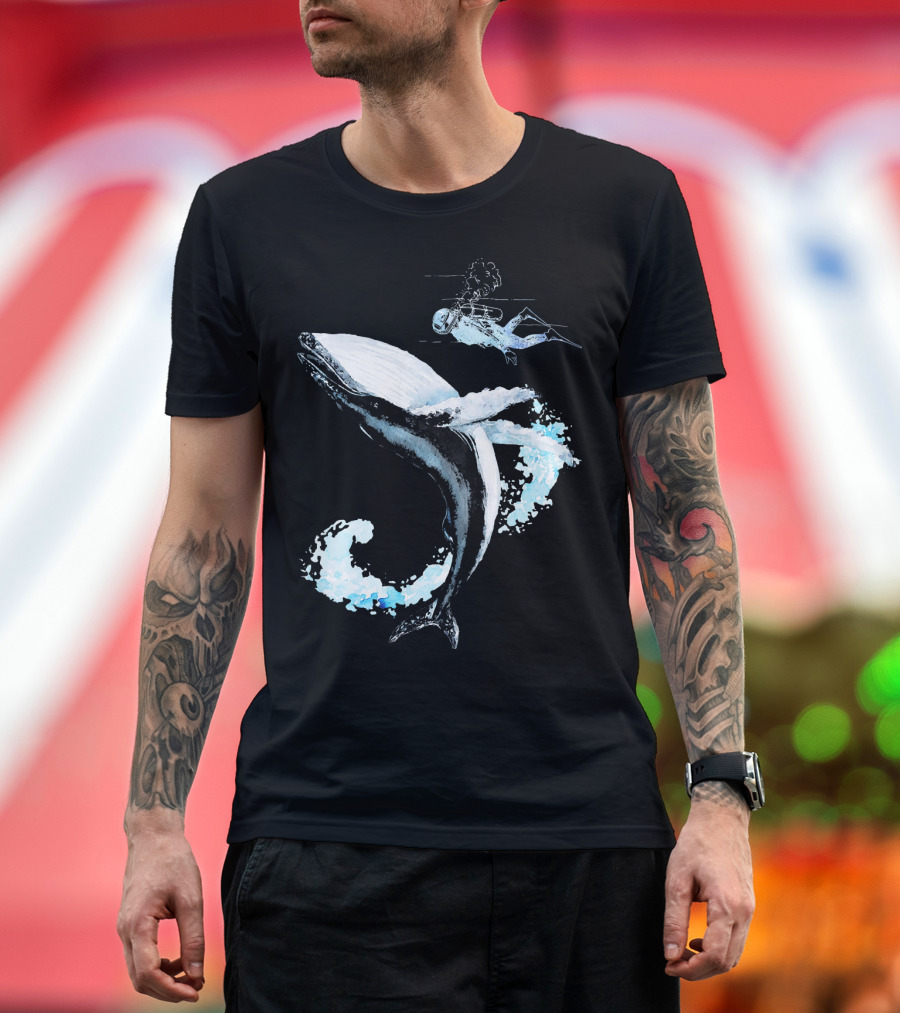 Scuba Diver Humpback Whale Swimming Adventure T-Shirt