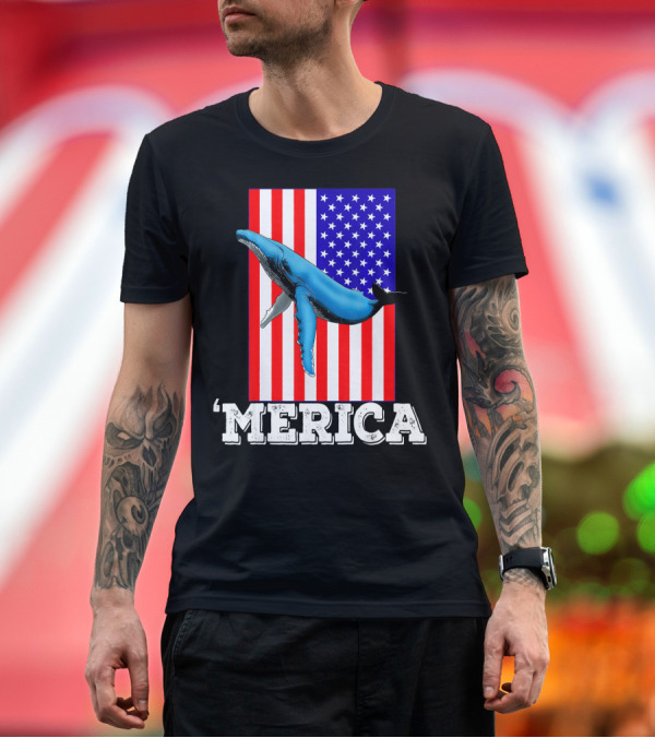 Premium T-Shirt: Whale 'Merica 4th Of July American Flag T-Shirt Whale 'Merica 4th Of July American Flag T-Shirt