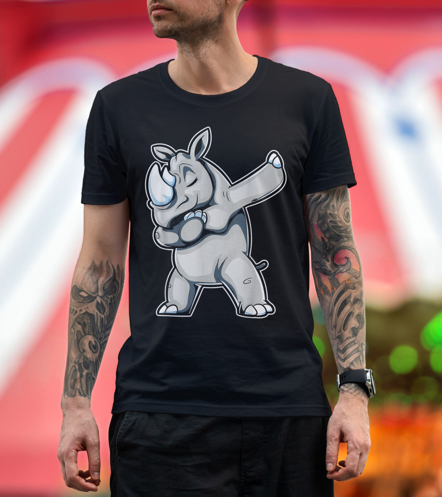 Rhino Dabbing Funny Chubby Unico Cartoon Dance Pose T-Shirt