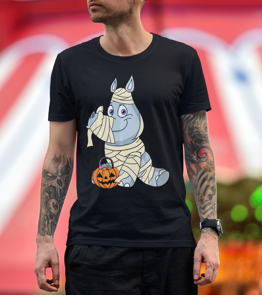 Rhino Mummy with Jack O Lantern Candy Basket T-Shirt