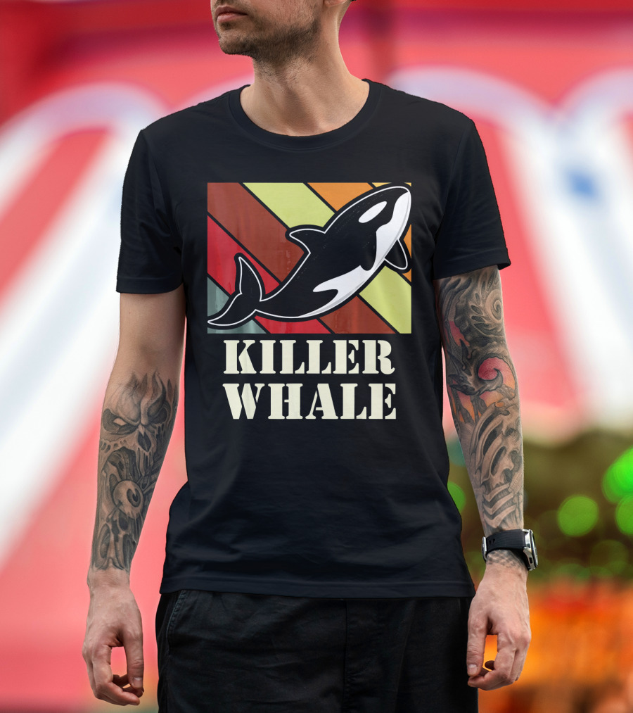 Killer Whale Vintage Jumping Retro Stripes T-Shirt