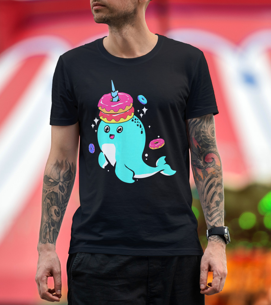 Narwhal Donut Candy Bakery Whale with Colorful Sparkling Donuts T-Shirt