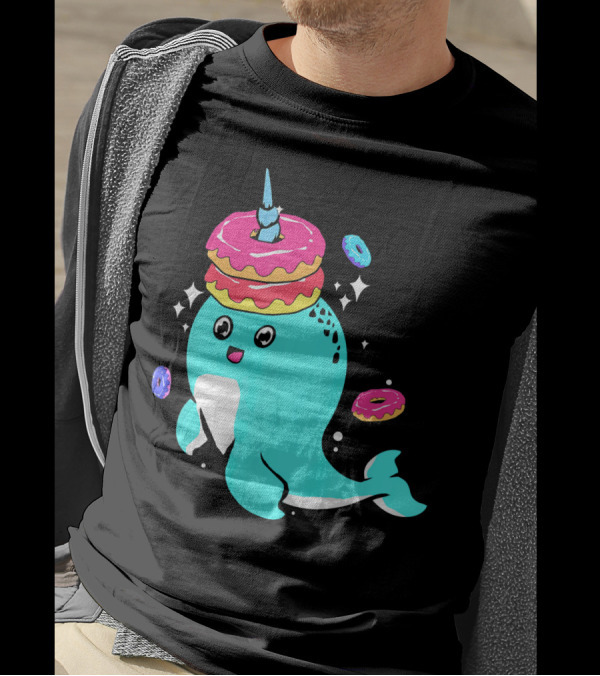 Narwhal Donut Candy Bakery Whale With Colorful Sparkling Donuts T-Shirt