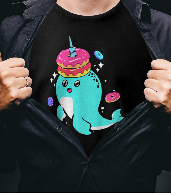 Narwhal Donut Candy Bakery Whale With Colorful Sparkling Donuts T-Shirt