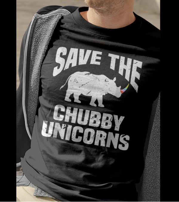 Save The Chubby Unicorns Rhino Rainbow Horn Funny T-Shirt