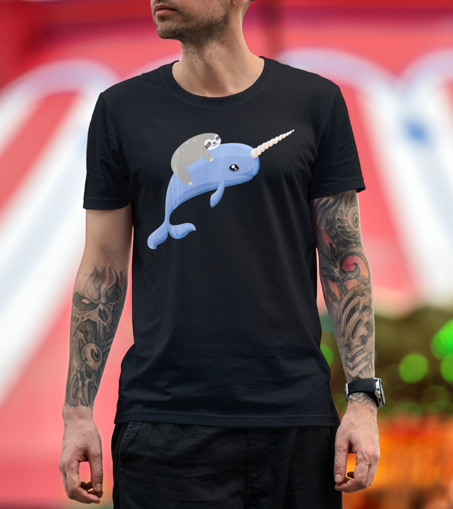 Sloth on Narwhal Unicorn with Tusk T-Shirt