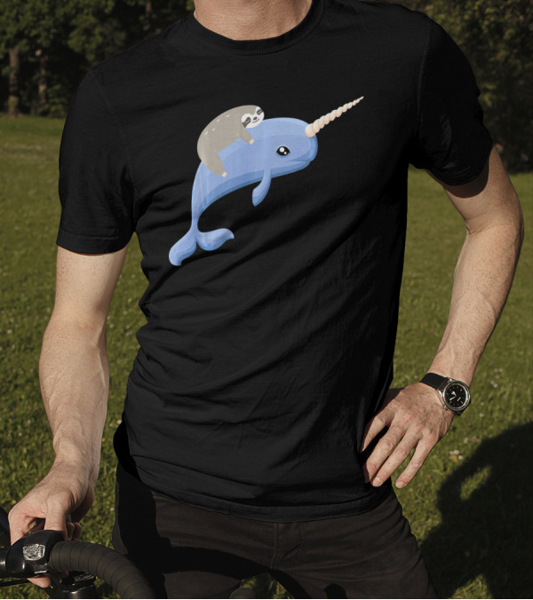 Sloth On Narwhal Unicorn With Tusk T-Shirt