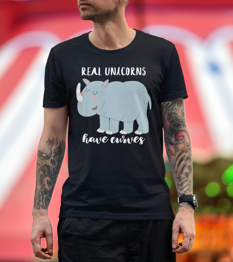Real Unicorns Have Curves Rhinoceros Image T-Shirt
