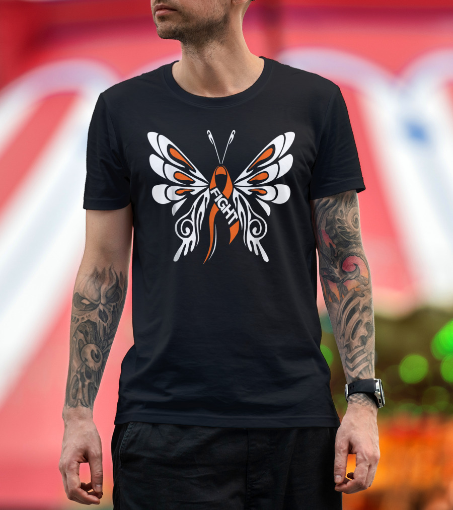 Fight Orange Ribbon Butterfly Support Leukemia T-Shirt