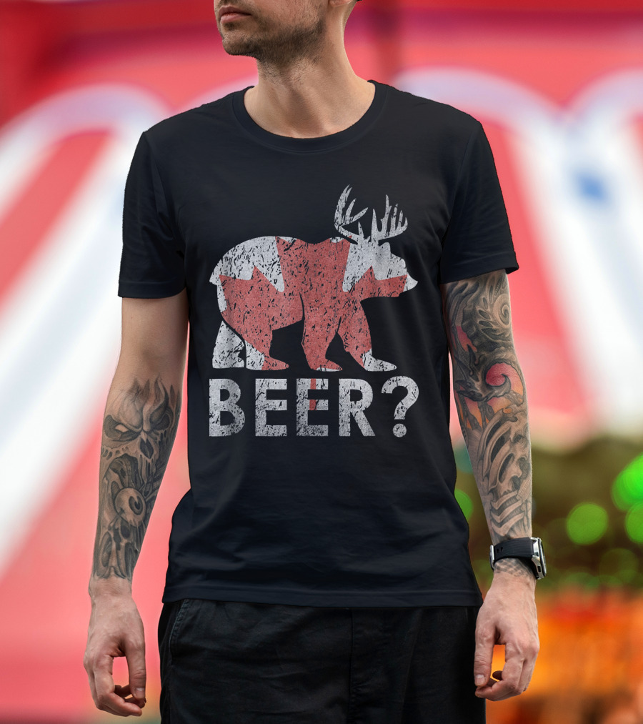 Beer Bear Deer Canada Flag Icon with Text Beer? T-Shirt