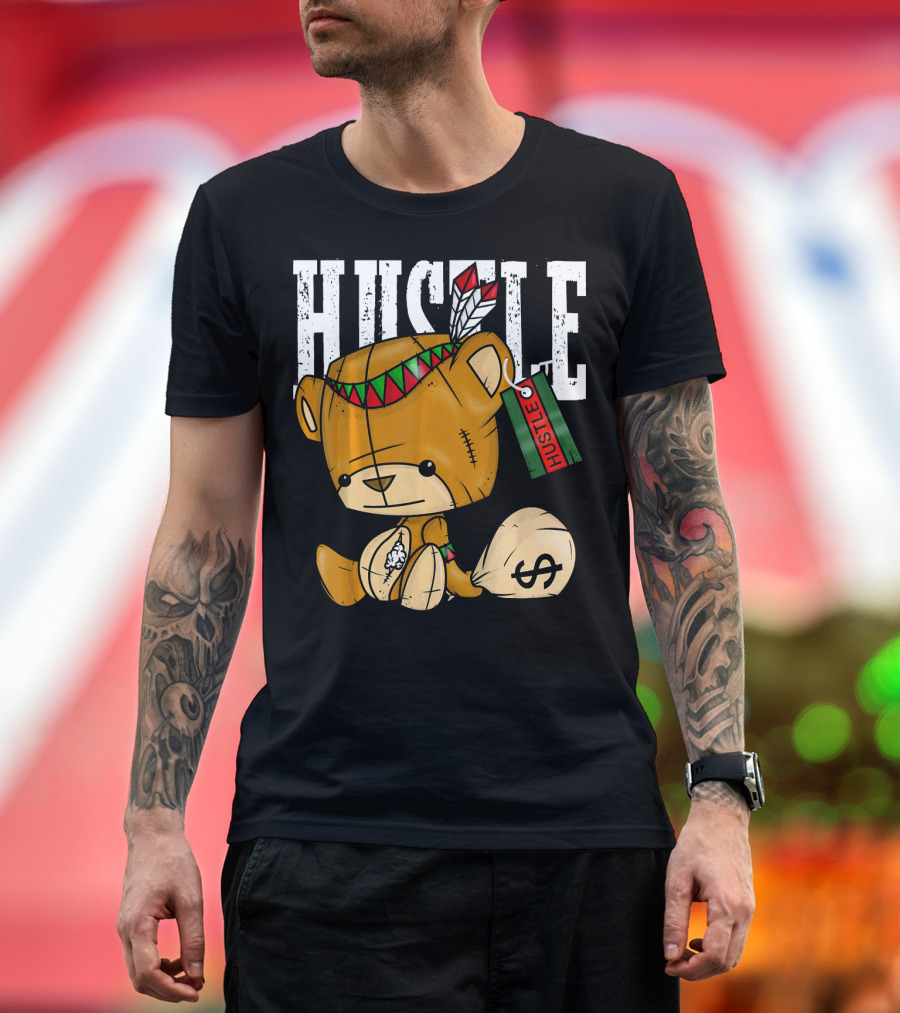Hustle Bear with Native American Style and Money Bag T-Shirt