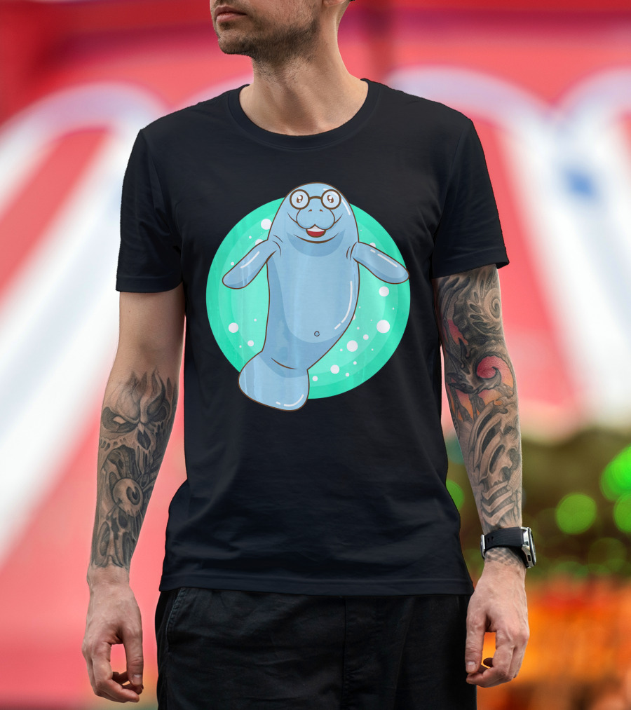 Cute Manatee With Glasses Unique Nerd T-Shirt