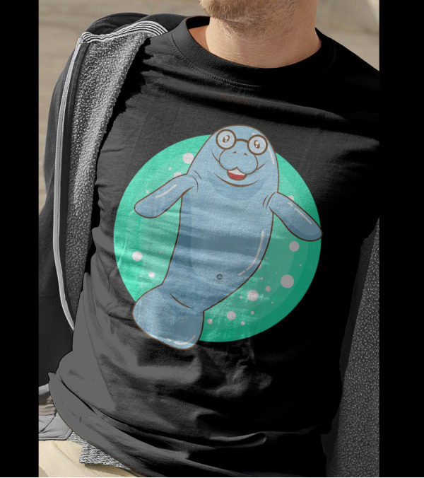 Cute Manatee With Glasses Unique Nerd T-Shirt