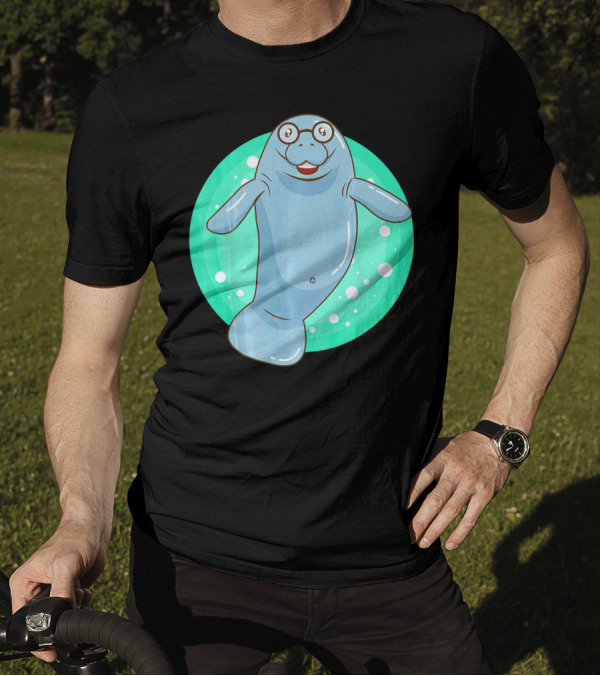 Cute Manatee With Glasses Unique Nerd T-Shirt