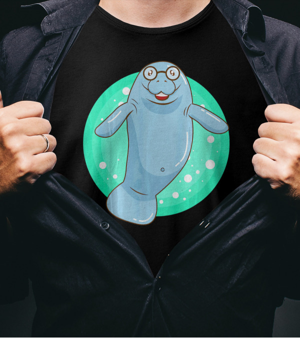 Cute Manatee With Glasses Unique Nerd T-Shirt