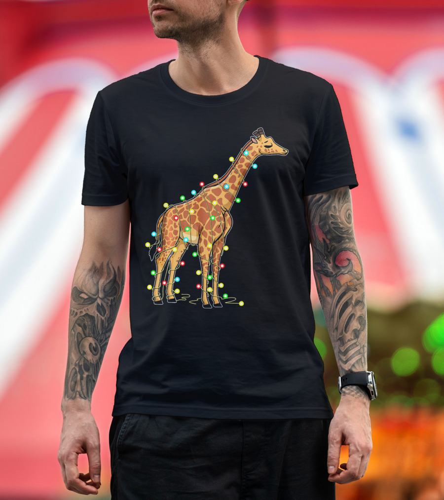 Christmas Lights Wrapped Giraffe Lover T-Shirt