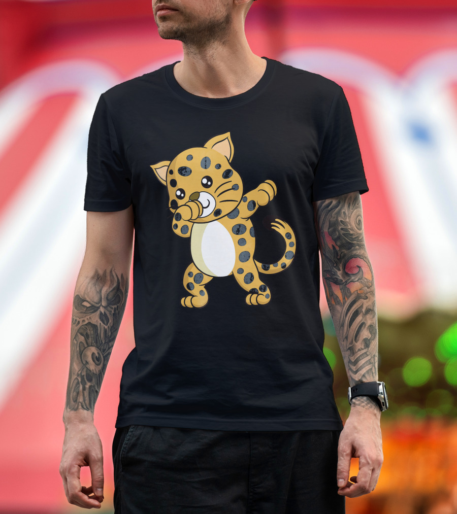 Cute Jaguar Dabbing Cartoon Character with Spotted Body T-Shirt