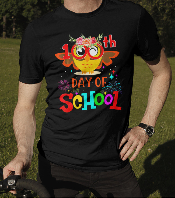 100th Day Of School Colorful Owl Celebration With Fireworks T-Shirt