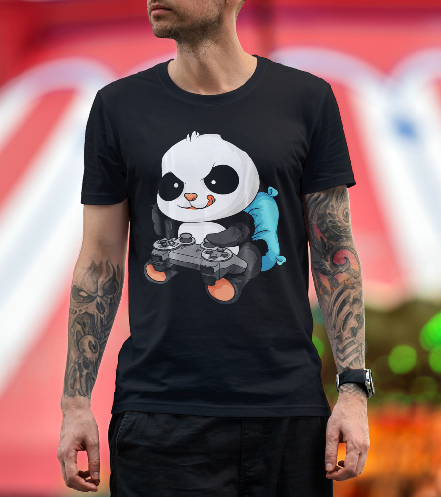 Cool Panda Playing Video Game Funny Bear with Controller T-Shirt