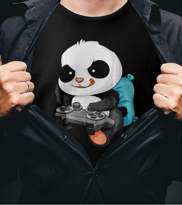 Cool Panda Playing Video Game Funny Bear With Controller T-Shirt