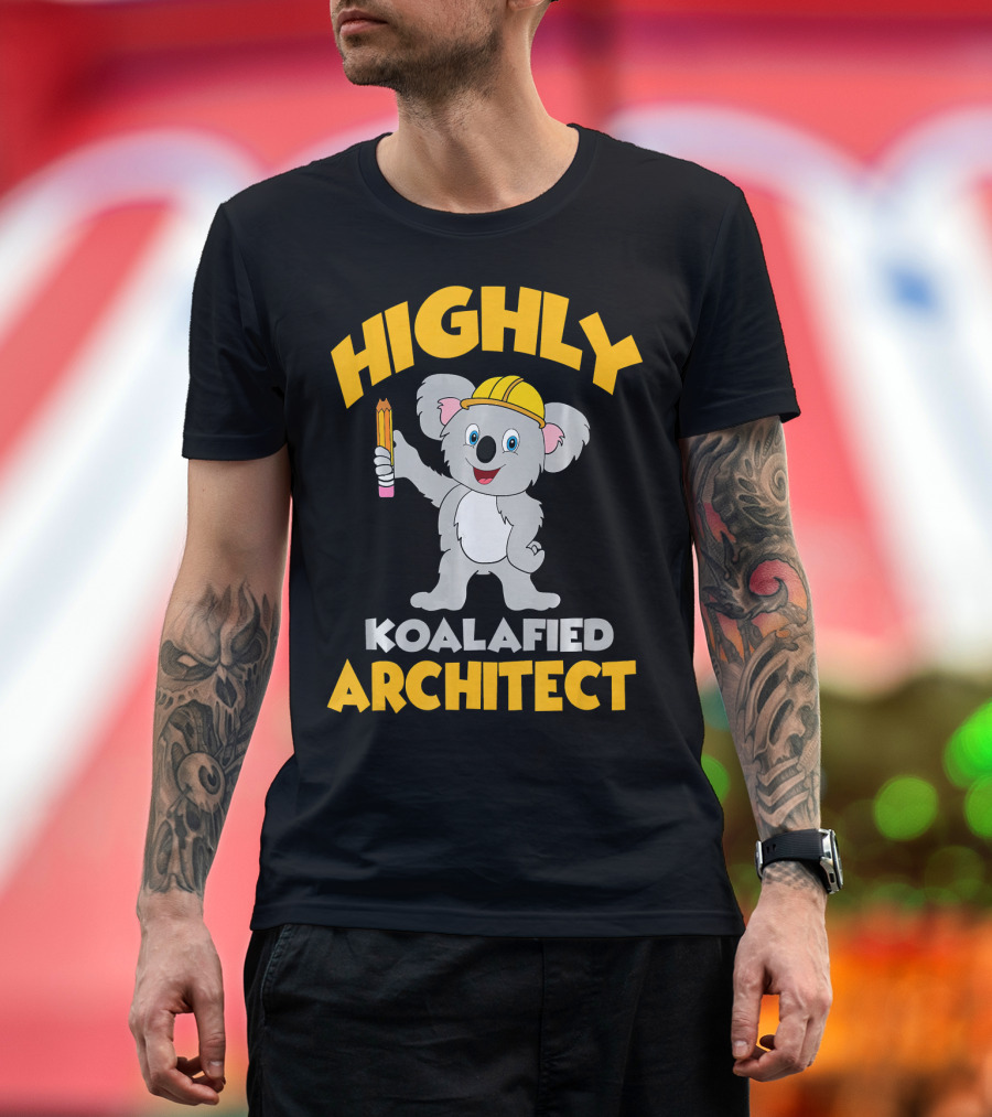 Highly Koalafied Architect Koala with Hard Hat Holding Pencil T-Shirt