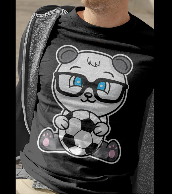 Cute Little Nerdy Panda Bear With Soccer Ball T-Shirt