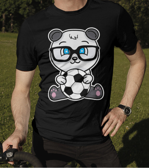 Cute Little Nerdy Panda Bear With Soccer Ball T-Shirt