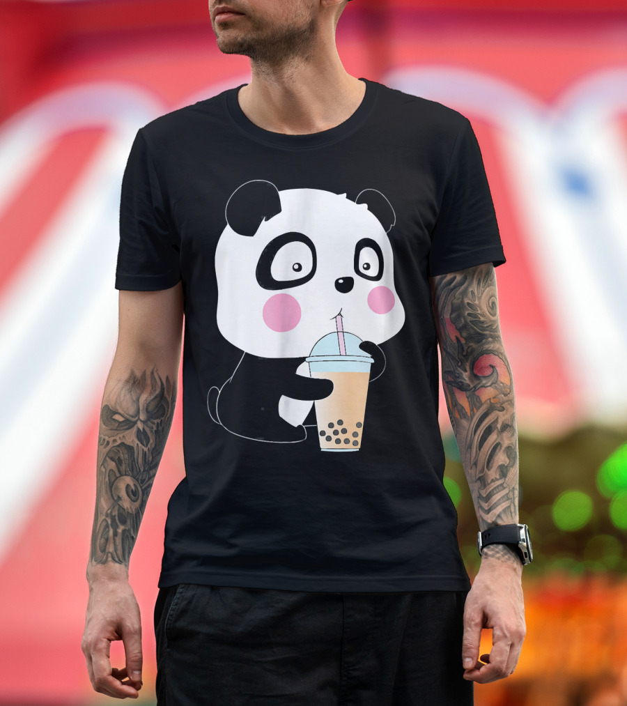 Bubble Tea Panda Cute Funny Boba Drink T-Shirt