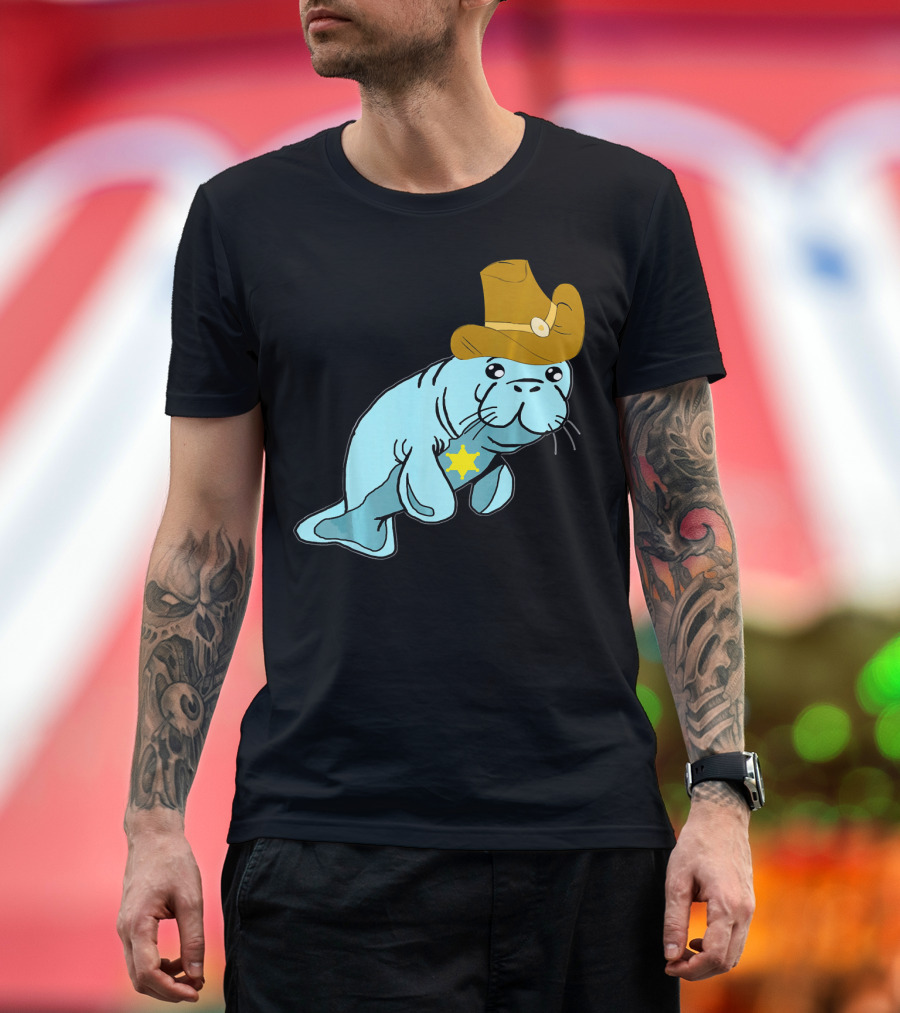 Cowboy Manatee Sheriff Hat Sea Cows T-Shirt
