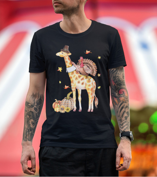 Premium T-Shirt: Funny Giraffe Turkey Pumpkin Autumn Leaves Thanksgiving T-Shirt Funny Giraffe Turkey Pumpkin Autumn Leaves Thanksgiving T-Shirt