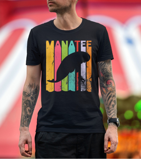 Premium T-Shirt: Manatee Lover Vintage Retro Style Vertical Stripes T-Shirt Manatee Lover Vintage Retro Style Vertical Stripes T-Shirt