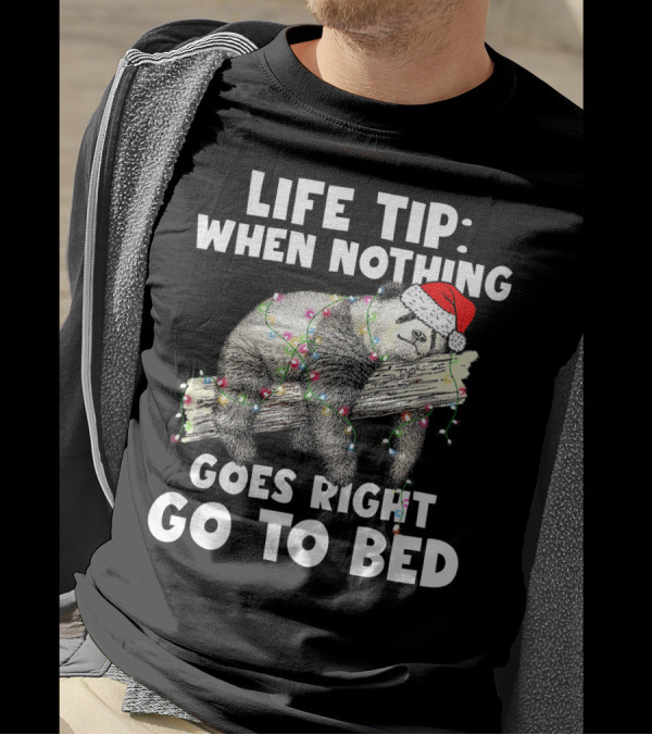 Life Tip When Nothing Goes Right Go To Bed Funny Panda In Christmas Lights T-Shirt
