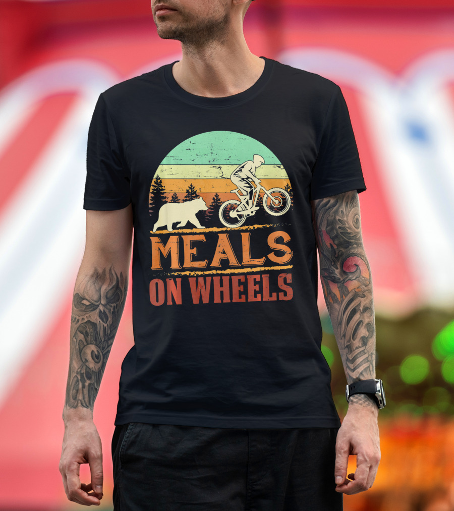 Meals on Wheels Funny Bear Chasing Cycling Biker T-Shirt