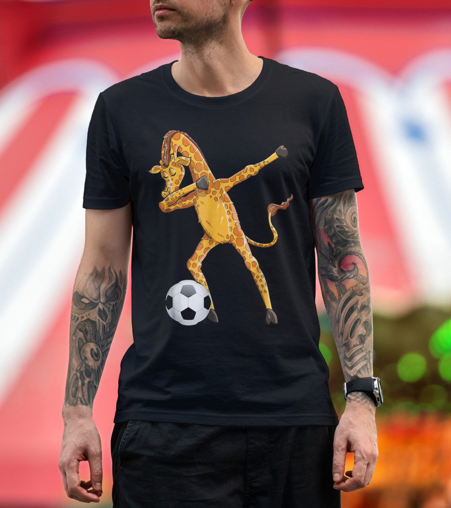 Soccer Giraffe Doing Funny Dab Dance with Soccer Ball T-Shirt