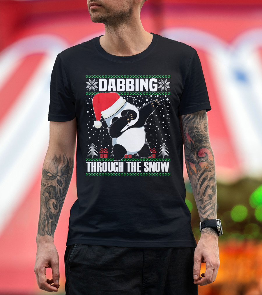 Dabbing Through the Snow Panda Bear with Santa Claus Hat T-Shirt