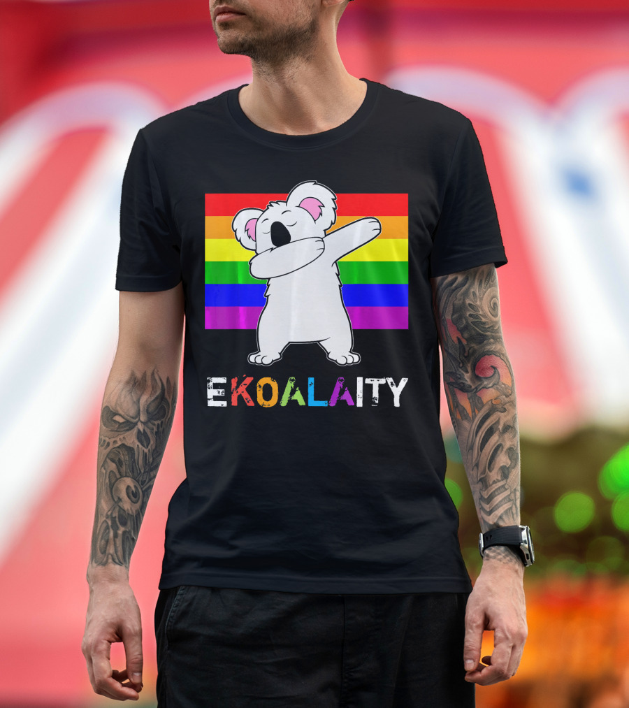 EKOALAITY Dabbing Koala Bear with Rainbow Pride Flag T-Shirt