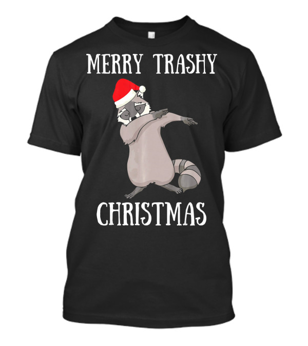 Merry Trashy Christmas Dabbing Raccoon With Santa Hat T-Shirt