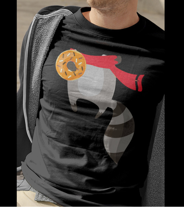 Ringtail Trash Panda With Red Scarf And Donut T-Shirt