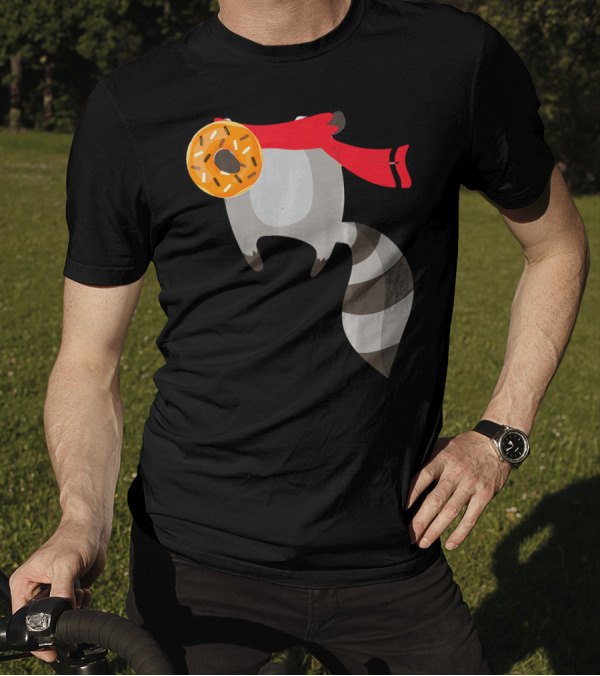 Ringtail Trash Panda With Red Scarf And Donut T-Shirt