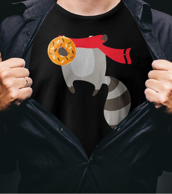 Ringtail Trash Panda With Red Scarf And Donut T-Shirt