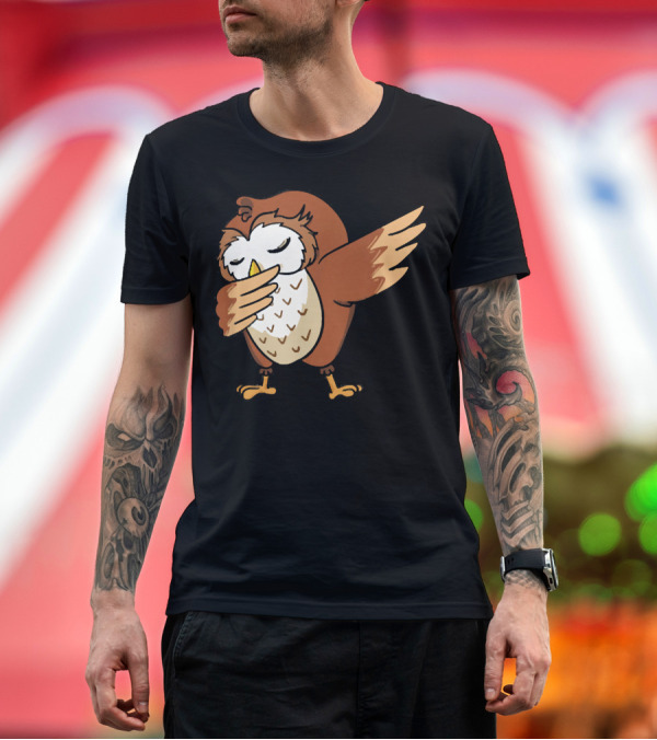 Premium T-Shirt: Dabbing Owl Owl Cute Cartoon Dab Bird T-Shirt Dabbing Owl Owl Cute Cartoon Dab Bird T-Shirt