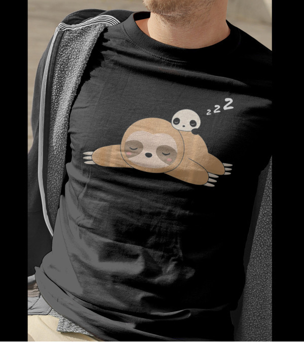 Cute Sleeping Panda On Lazy Sloth With Zzz T-Shirt
