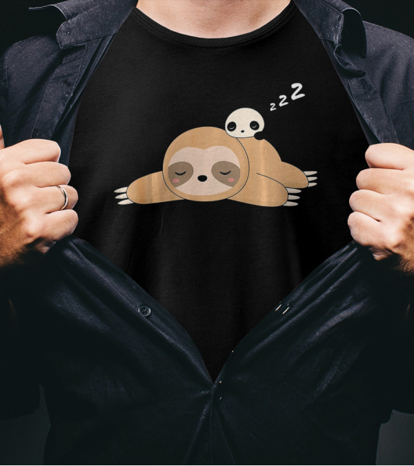 Cute Sleeping Panda On Lazy Sloth With Zzz T-Shirt