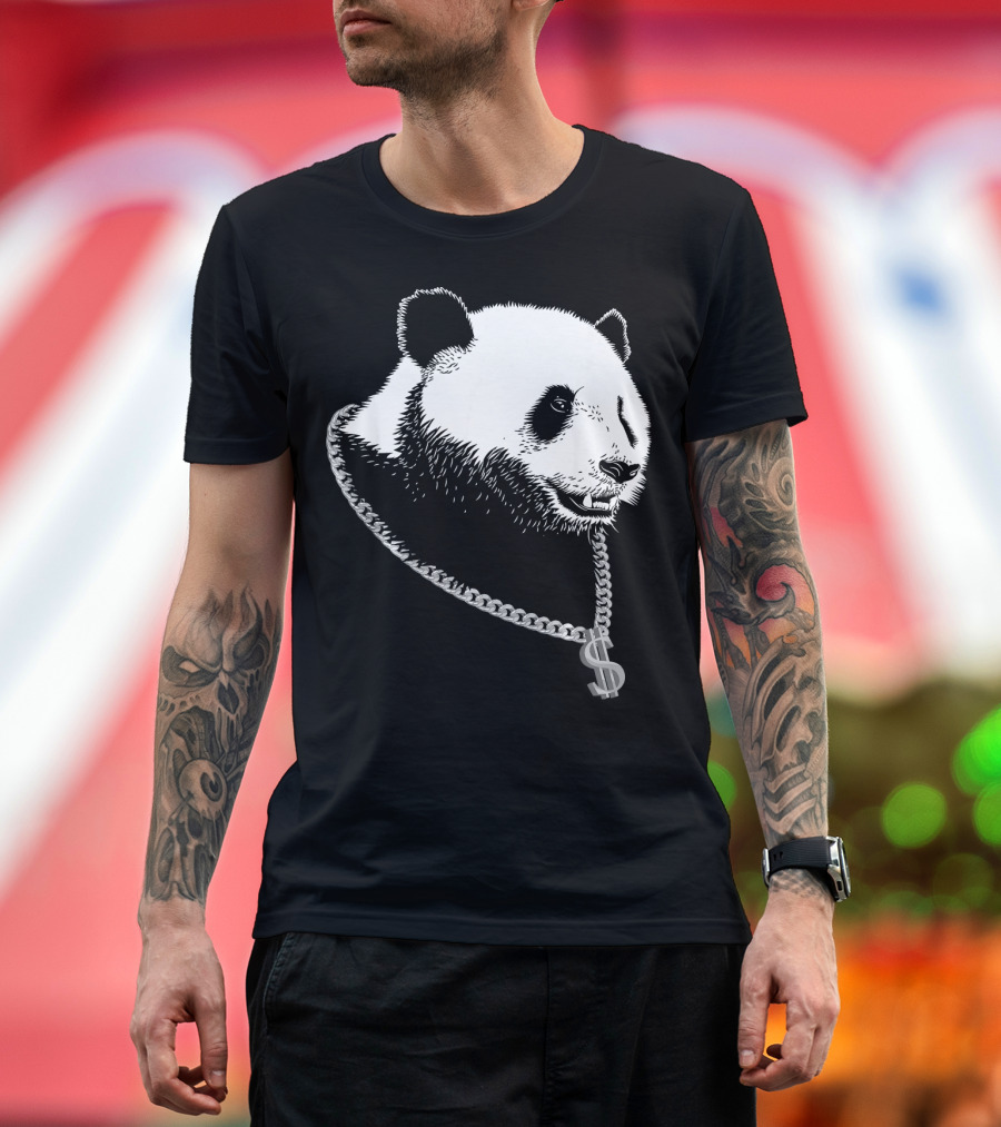 Gangster Panda with Silver Dollar Chain Cool Bear T-Shirt