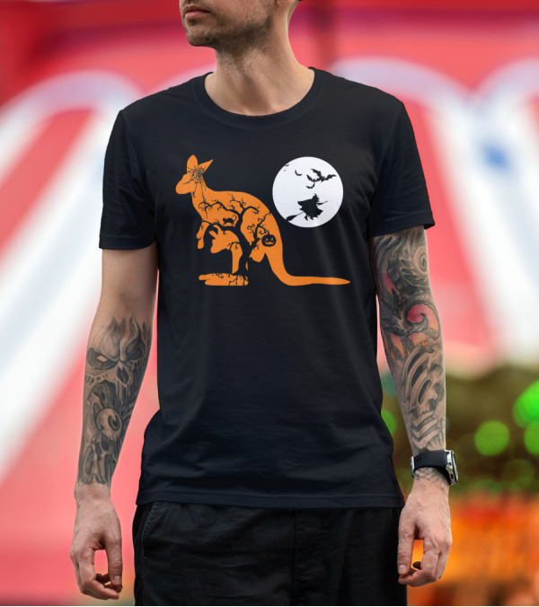 Premium T-Shirt: Funny Witch Bat Web Moon Pumpkin Kangaroo Halloween T-Shirt Funny Witch Bat Web Moon Pumpkin Kangaroo Halloween T-Shirt