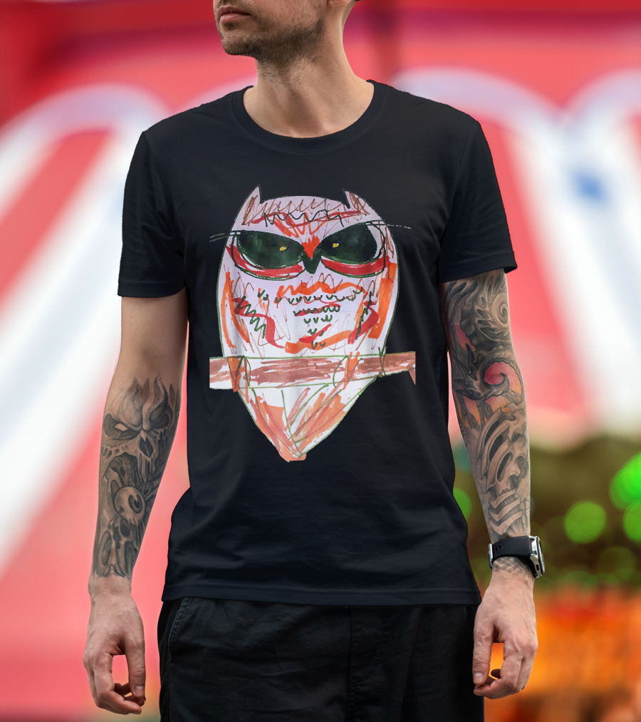 Hand Drawn Angry Owl with Sunglasses Funny Owl Sketch T-Shirt