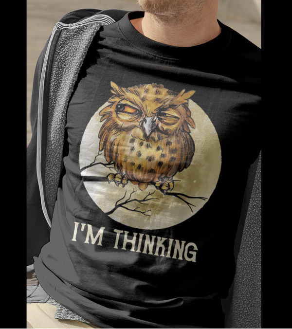 I'm Thinking Owl Vintage Face Grumpy Angry Moon Branch T-Shirt